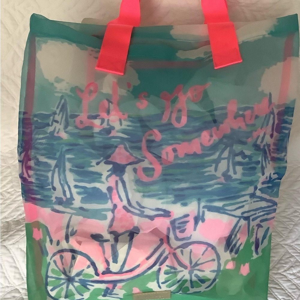 Lilly Pulitzer Pink and Green Mesh Tote